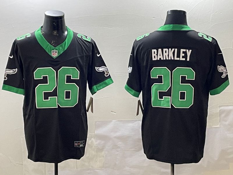 Men Philadelphia Eagles #26 Barkley Black three generations Throwback 2025 Nike Vapor Limited NFL Jersey style 1